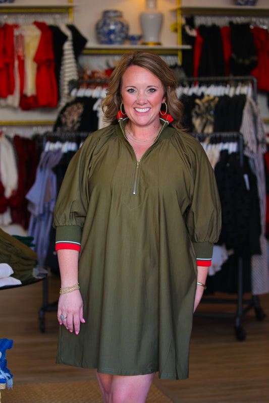 The Victory Zip Dress-Olive