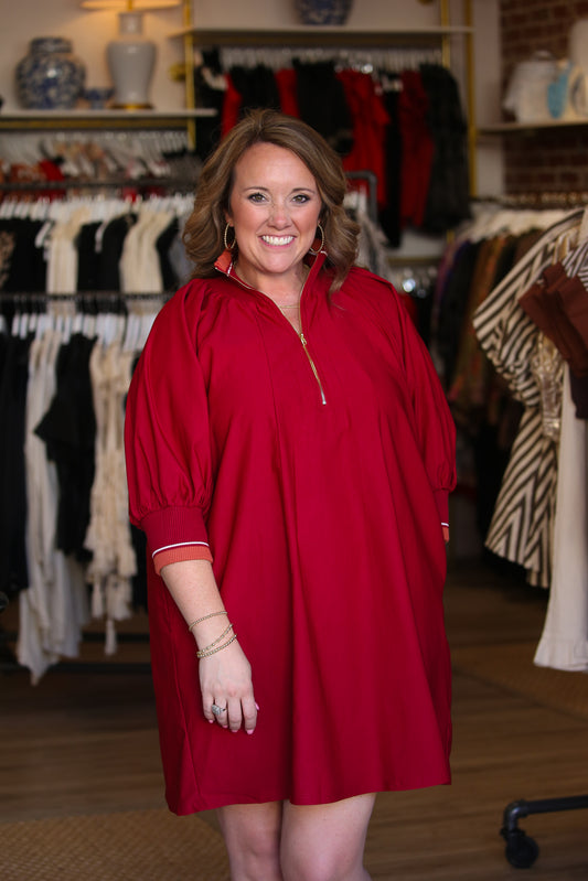 The Victory Zip Dress-Burgundy