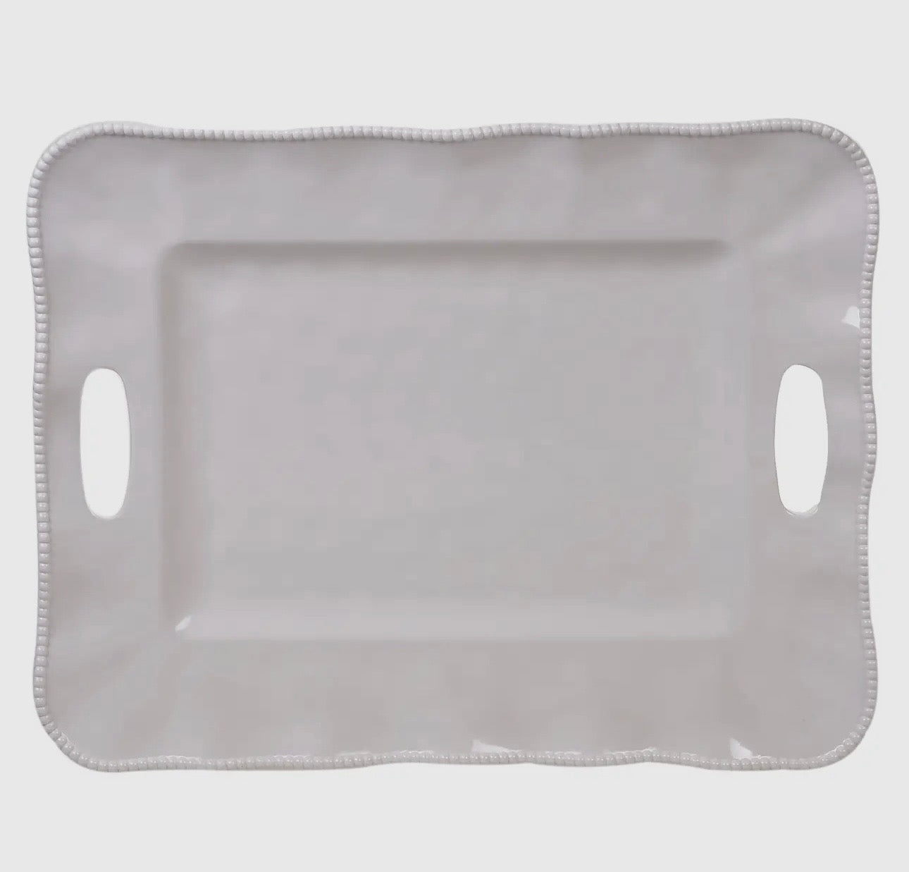 Perlette Cream Melamine Rect Tray W/ Handles