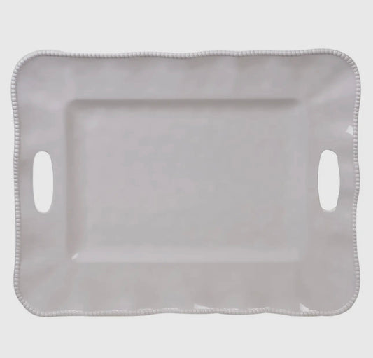 Perlette Cream Melamine Rect Tray W/ Handles