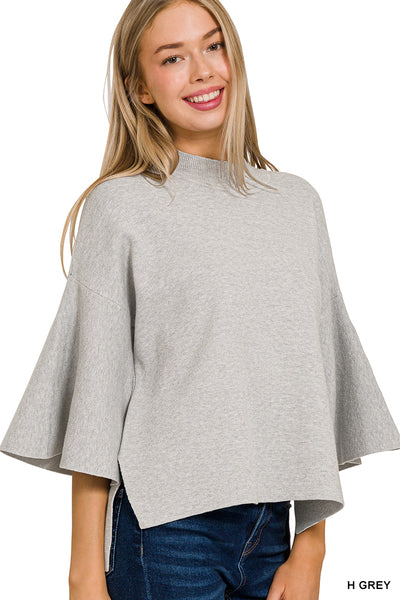 The Beth Bell-Sleeve Sweater in Grey