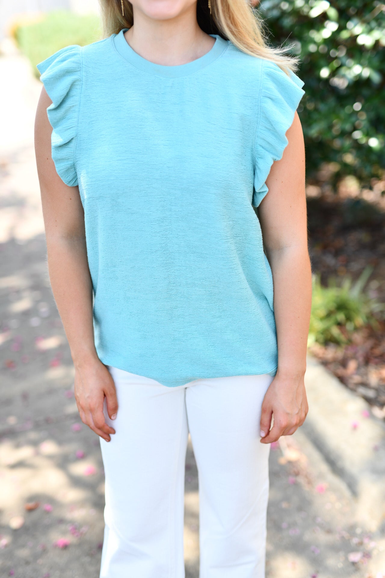 Ruffle Soft Feel Knit Top in Aqua