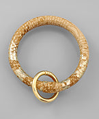 Metallic Snakeskin Key Ring in Beige