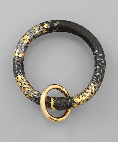 Metallic Snakeskin Key Ring in Black