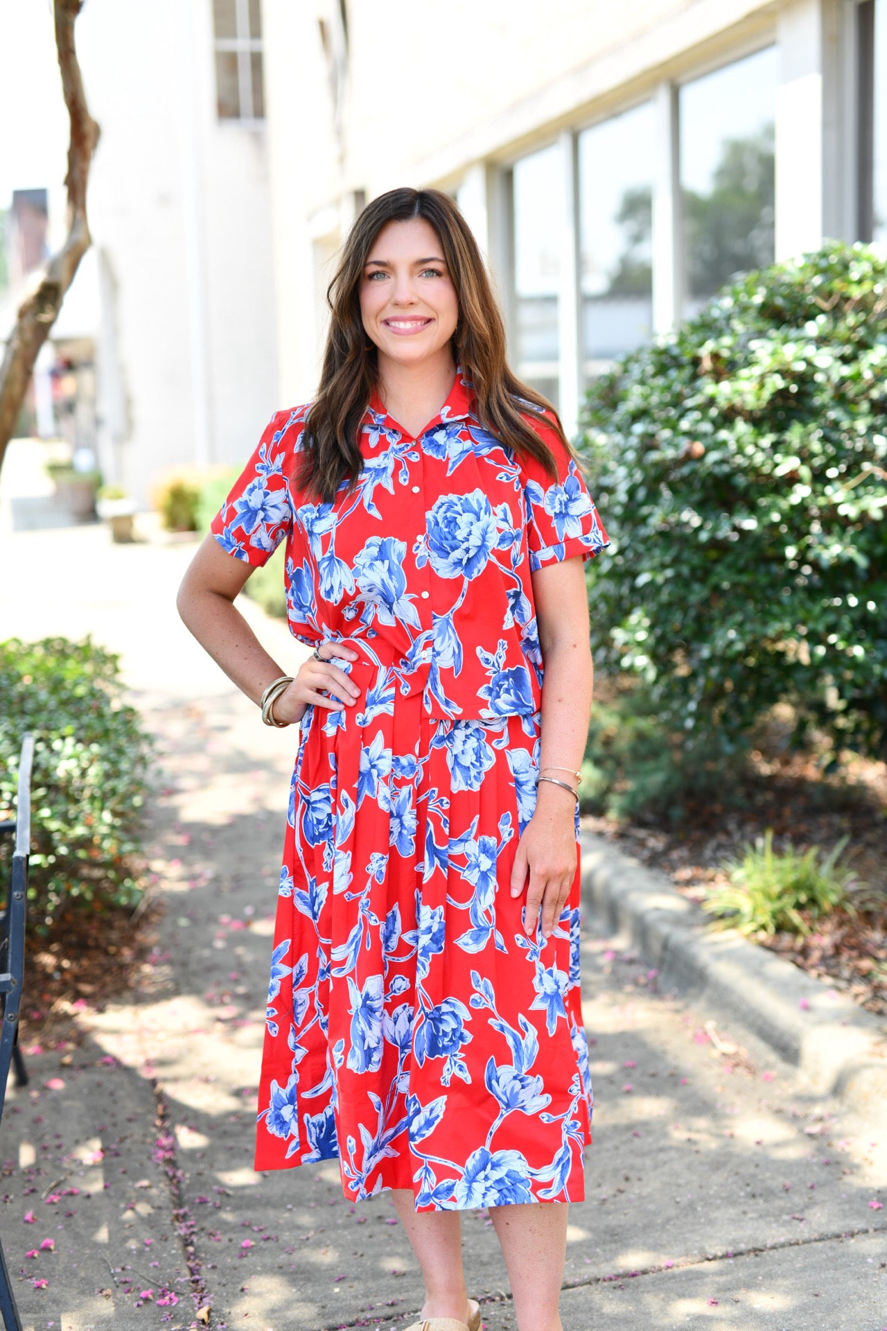 Blue China Bloom Skirt in Red