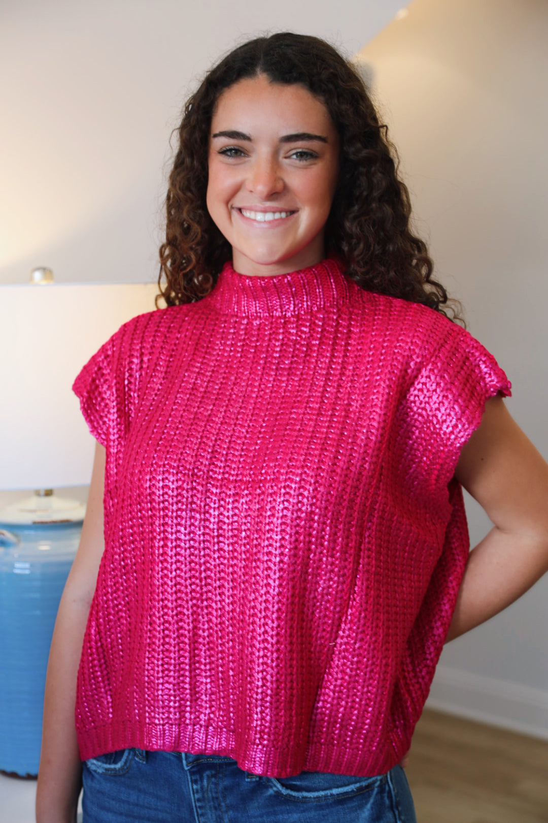 The Sibyl Metallic Sweater in Pink