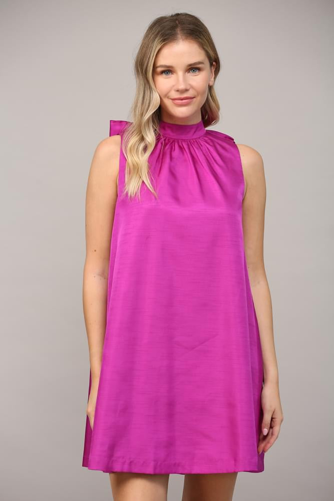 The Emma Satin Dress in Magenta