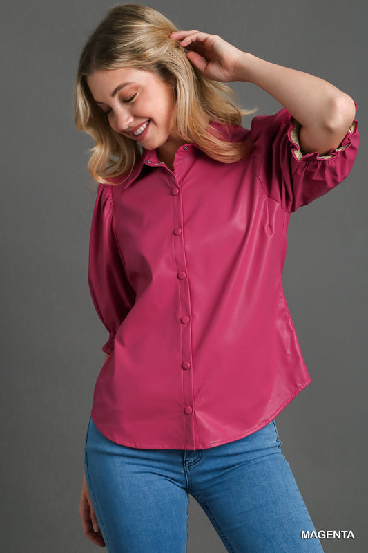 The Edie Leather Top in Magenta