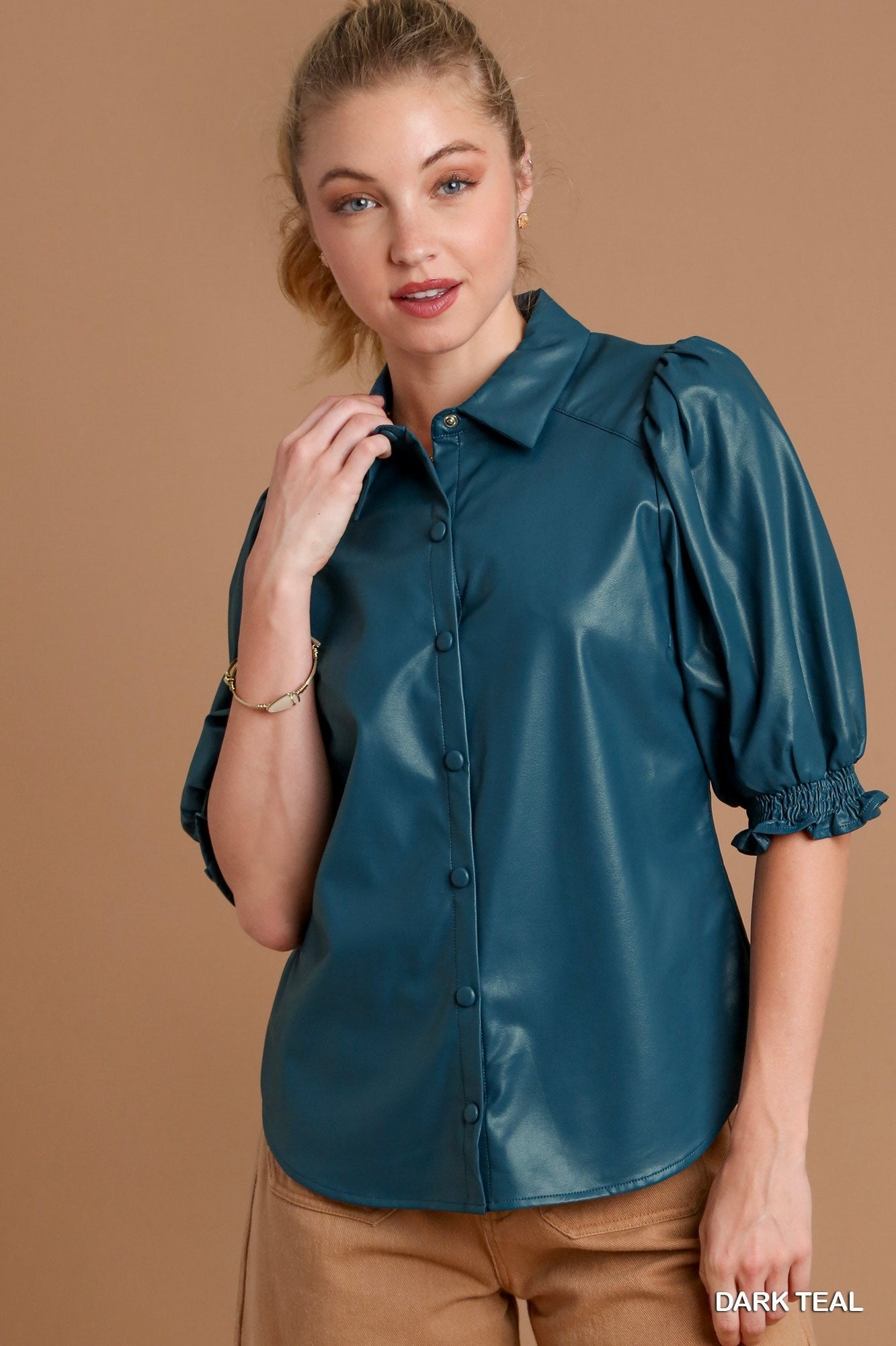 The Edie Leather Top in Dark Teal