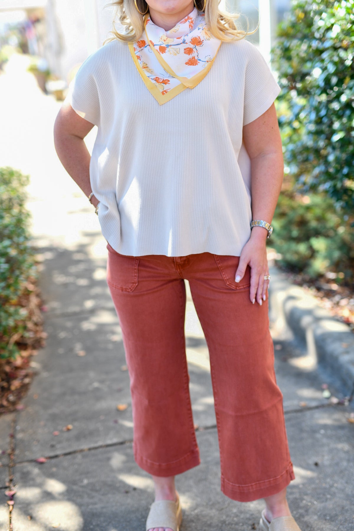 Mock Neck Short Sleeve Boxy Sweater in Sand Beige