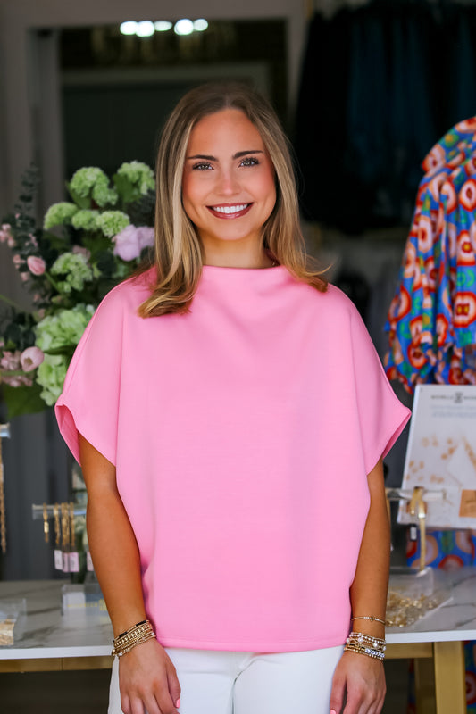 Mock Neck Sleeve Top in Pink