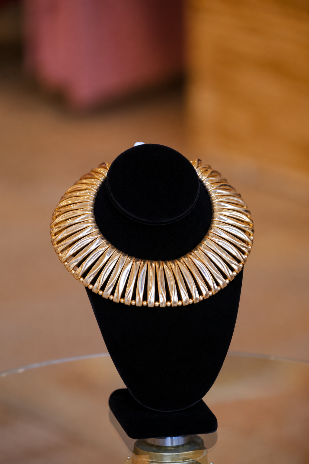Vintage Textured Bar Linked Necklace-Gold