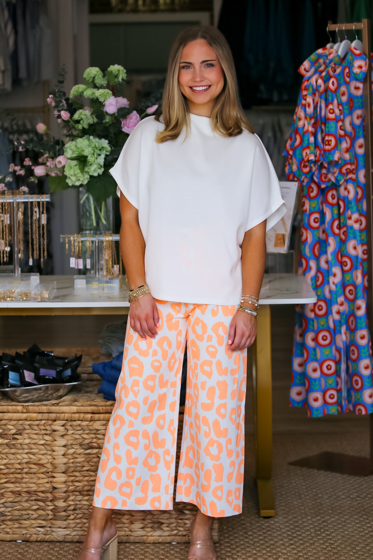 Leopard Pants Colette Cropped Wide-Leg in Neon Orange