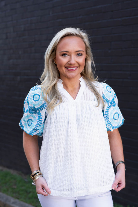 The Nora Embroidered Top in White