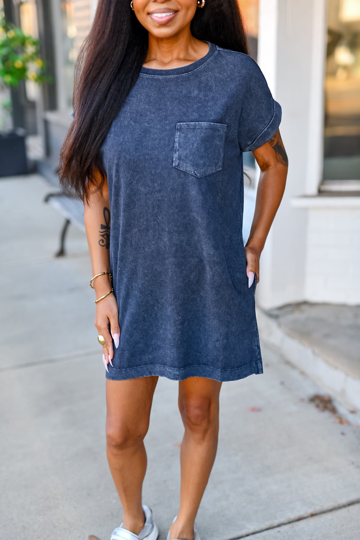 Acid Washed T-shirt Dress in Black