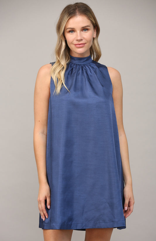 The Emma Satin Dress in Navy