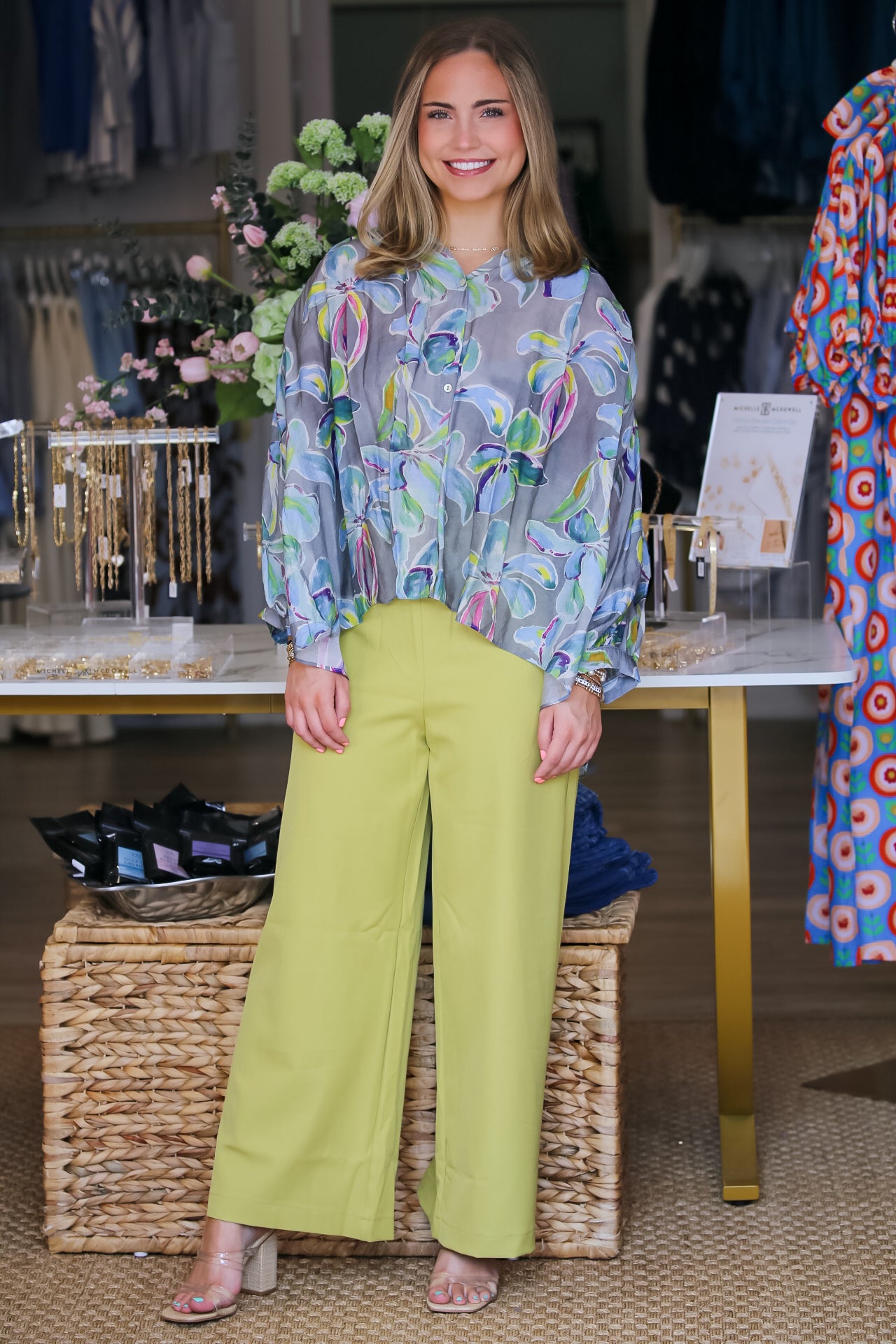 High-Waisted Wide Leg Pants in Lime