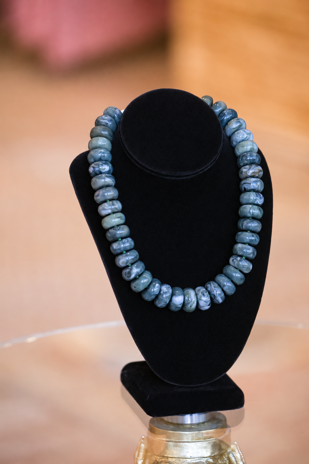 Marble Rondelle Bead Necklace-Olive