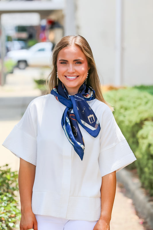Mock Neck Stitch Detailed Button Down-White