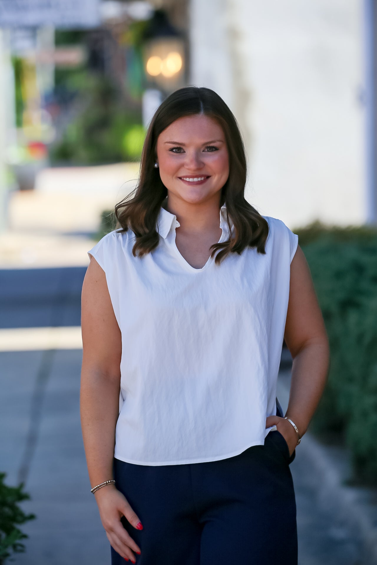 Sleeveless Keyhole Blouse in White