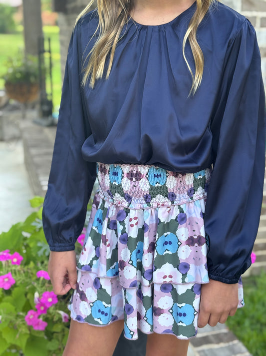 The Scottie Skirt in Teal Ink Blot-Tween