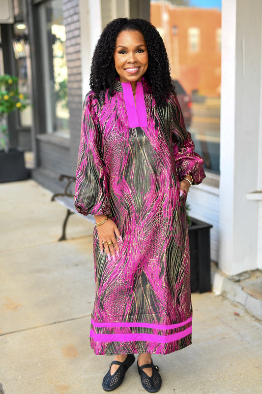 City Lights Midi Dress in Magenta