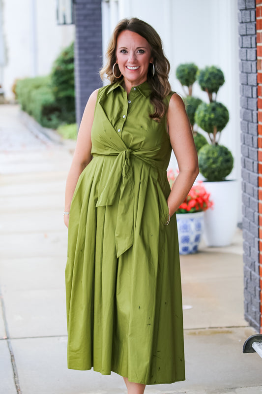 The Social Hour Midi Dress in Olive
