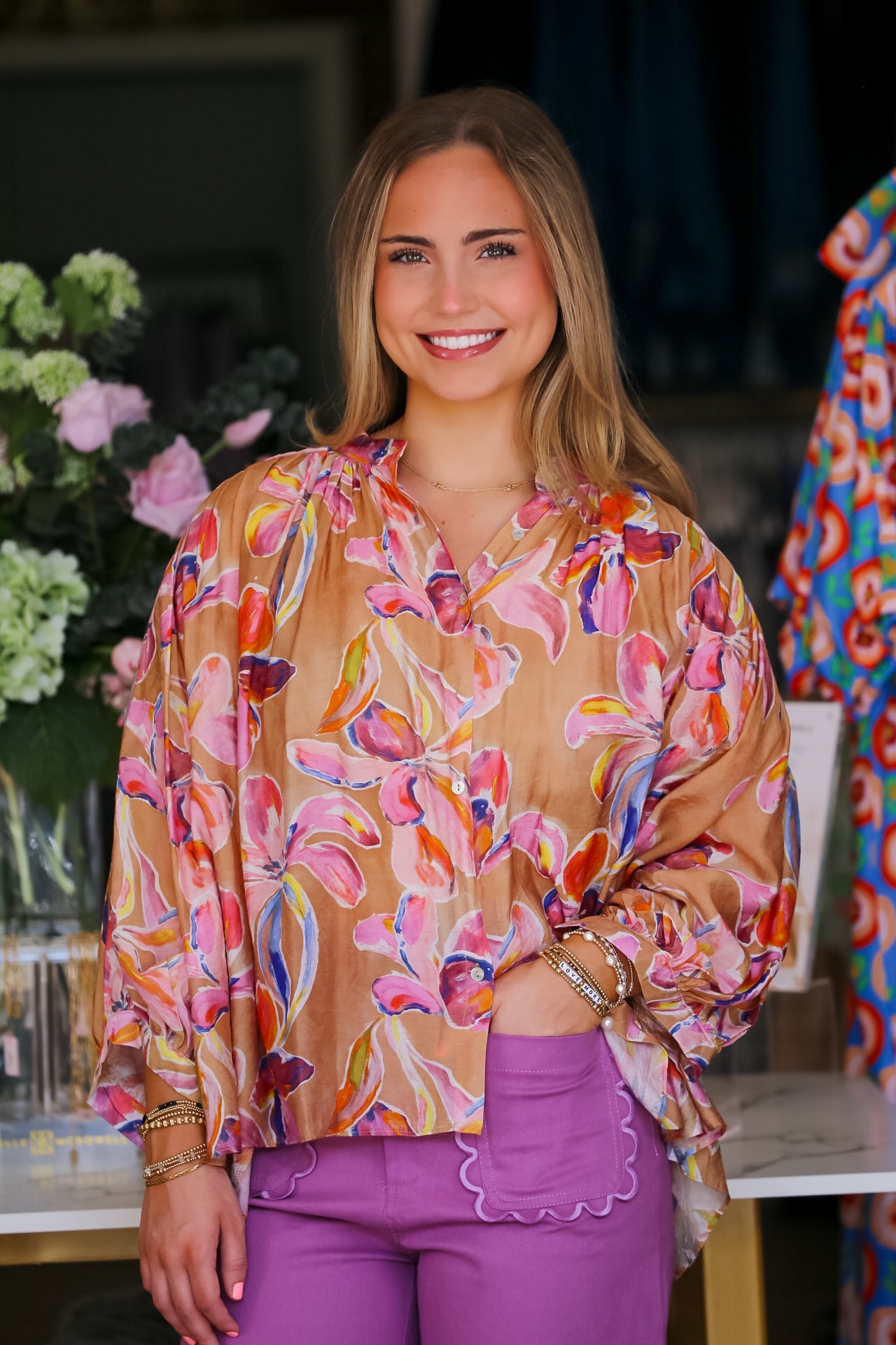 Watercolor Bloom Top in Coral