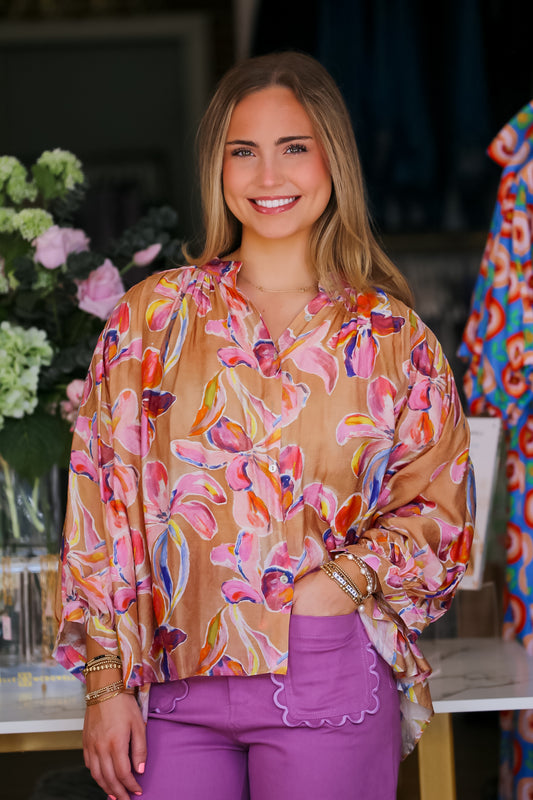 Watercolor Bloom Top in Coral