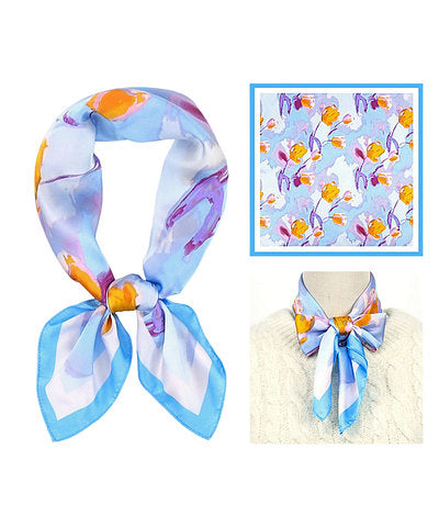 Flower Print Bandana Scarf-Blue/White