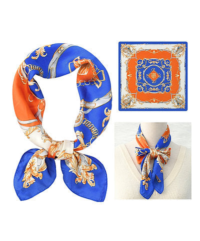 Buckle Print Bandana Scarf-Royal Blue/Orange