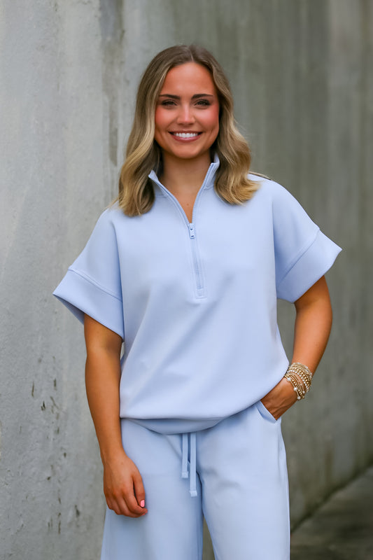 Quarter Zip Short Sleeve Top-Frost