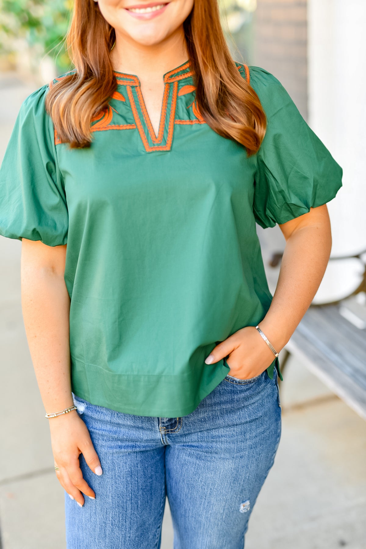 The Santa Fe Stitch Top in Hunter Green