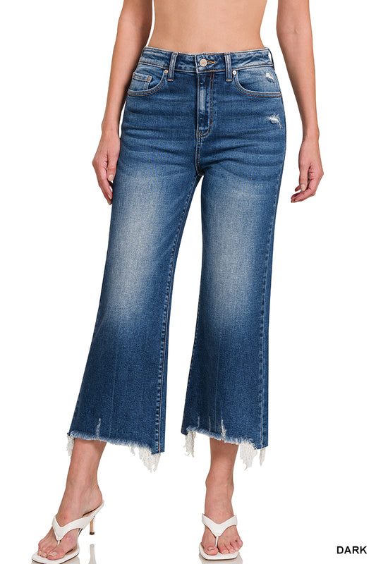 Mid-Rise Raw Hem Jean-Dark Wash
