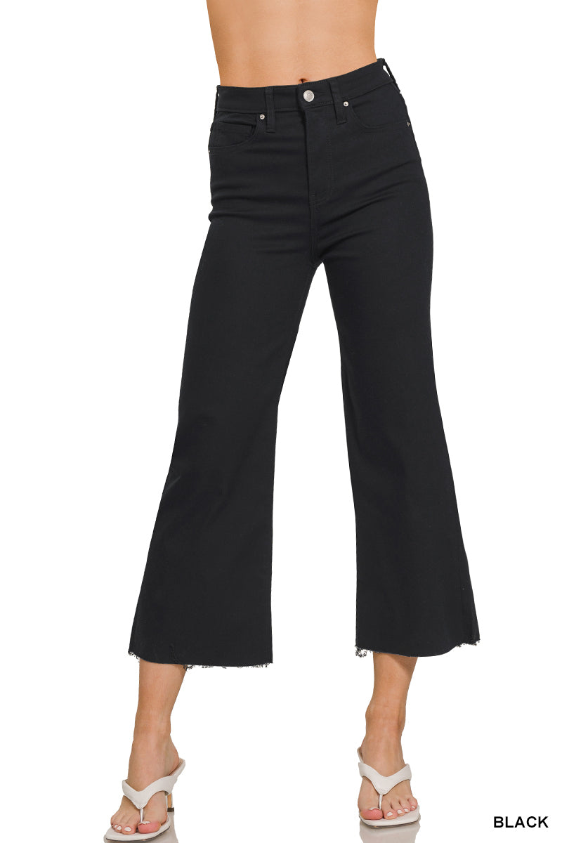 High Rise Cropped Flare Jean- Black