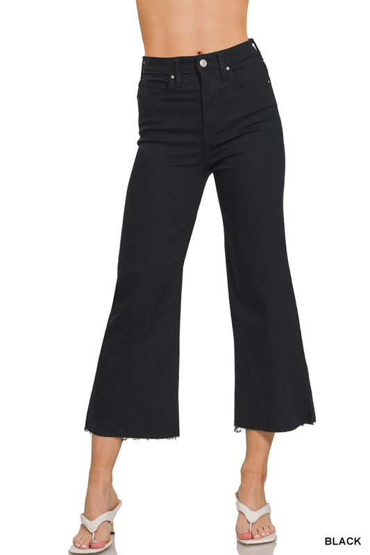 High Rise Cropped Flare Jean- Black