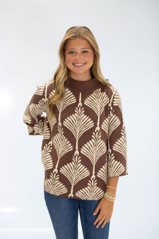 The abstract Print Sweater- Brown