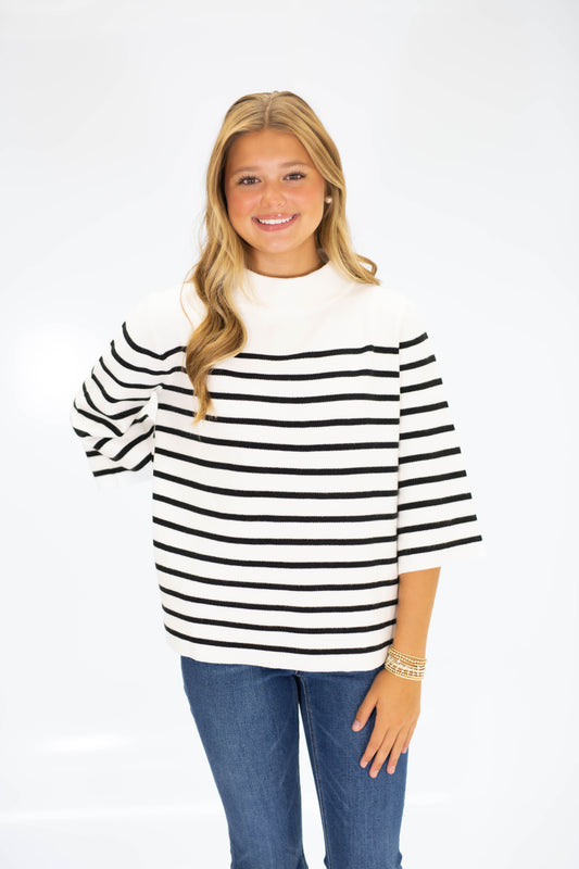 The Harbor Stripe Mock Neck Top