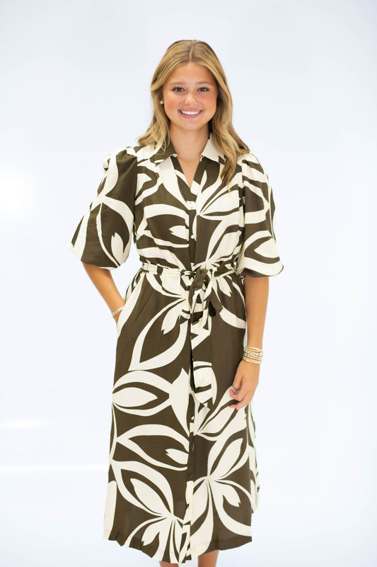 The Buffy Midi Dress in Olive
