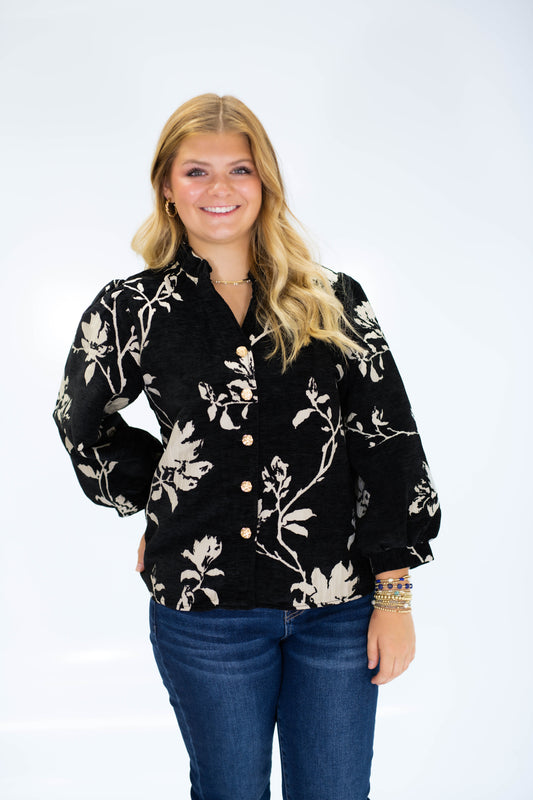 The Gia Jacquard Top in Black