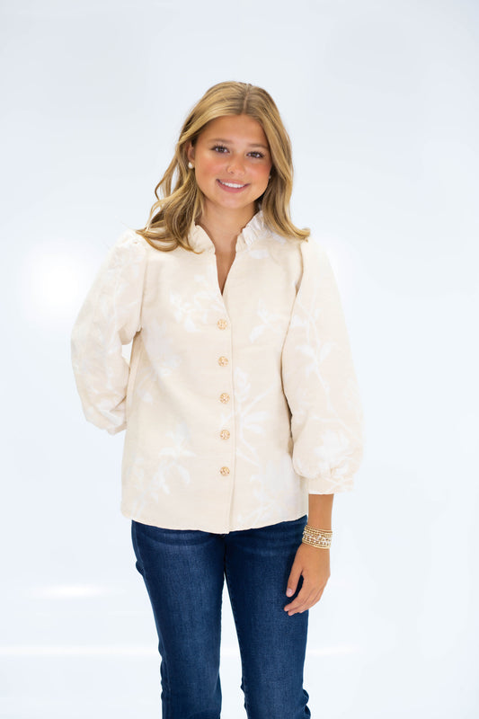 The Gia Jacquard Top in Oatmeal