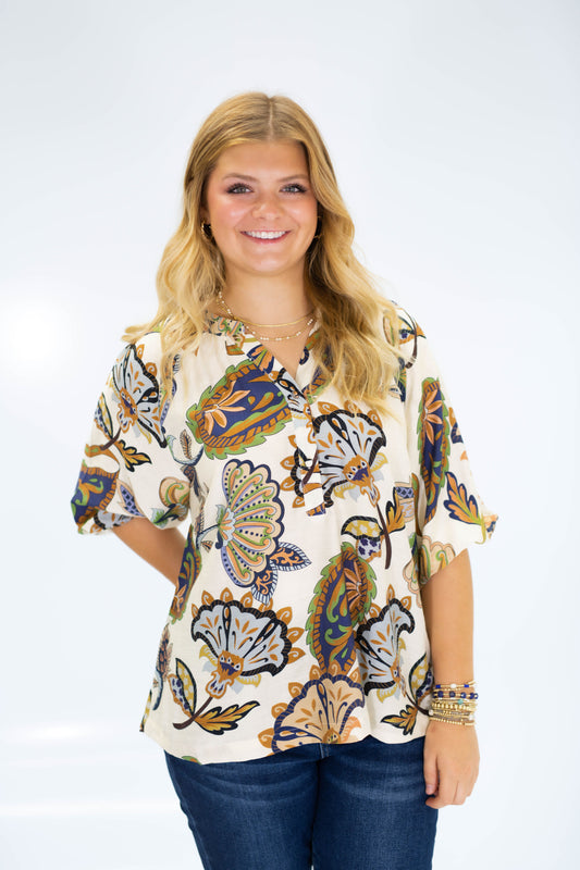 The Paisley Print Puff Sleeve
