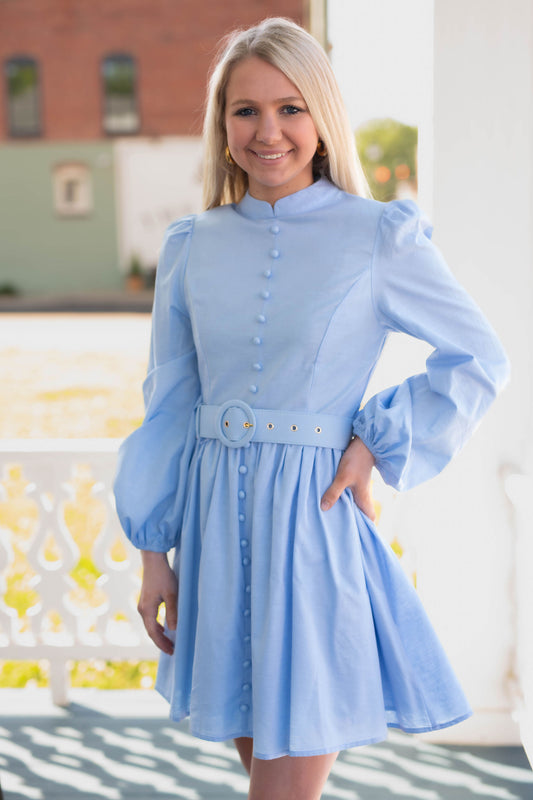 The Ryleigh Mock Neck Dress in Blue