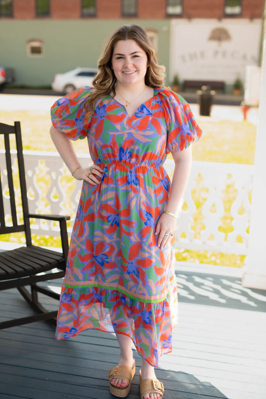 The Simone Midi Dress in Blue Mix