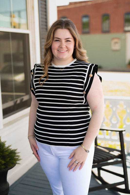The Nora Striped Sleeveless Knit Top