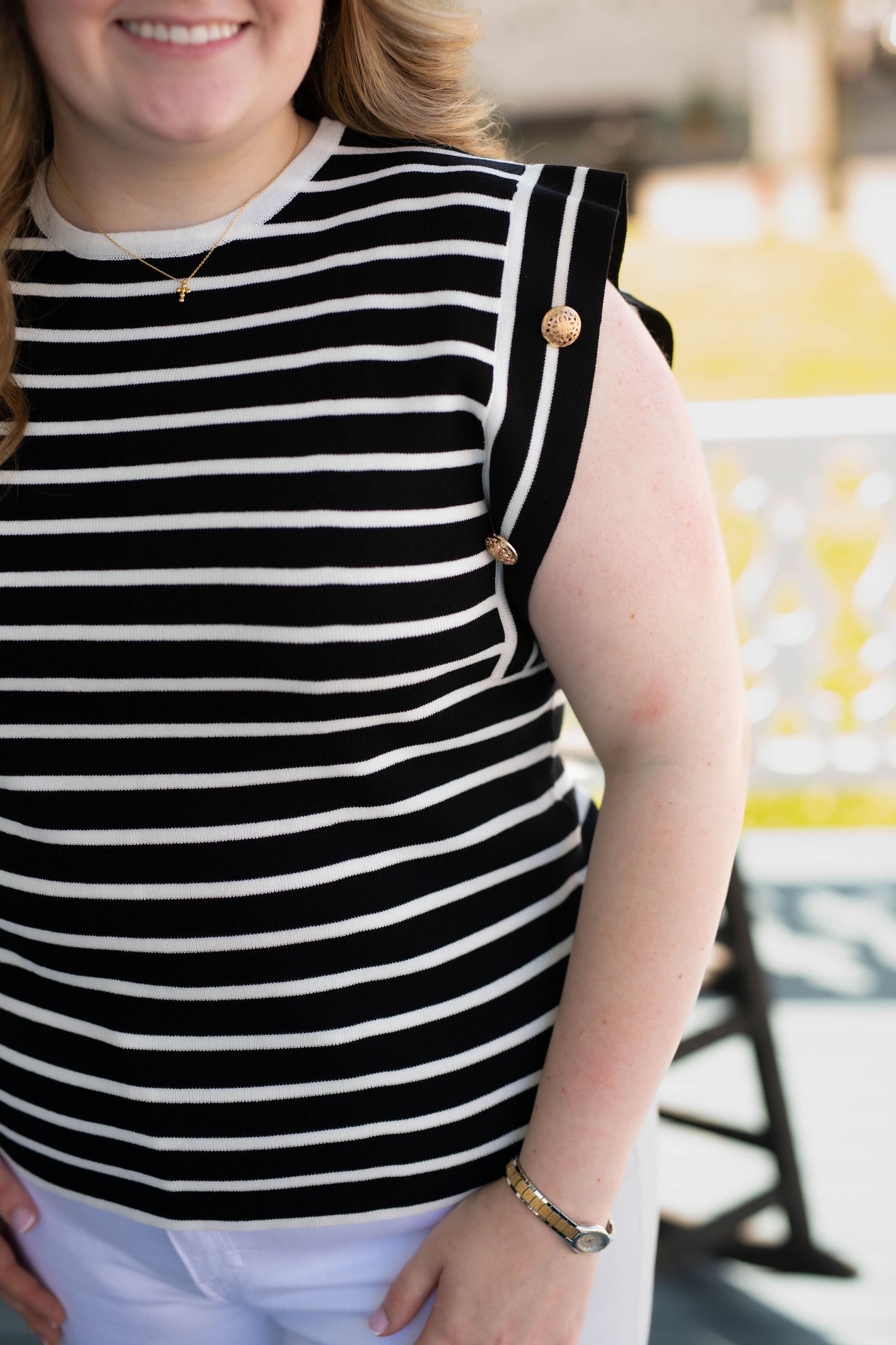 The Nora Striped Sleeveless Knit Top