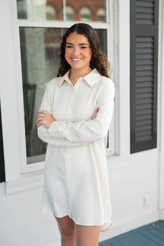 Kaira Button Down Shirt Dress- Sand