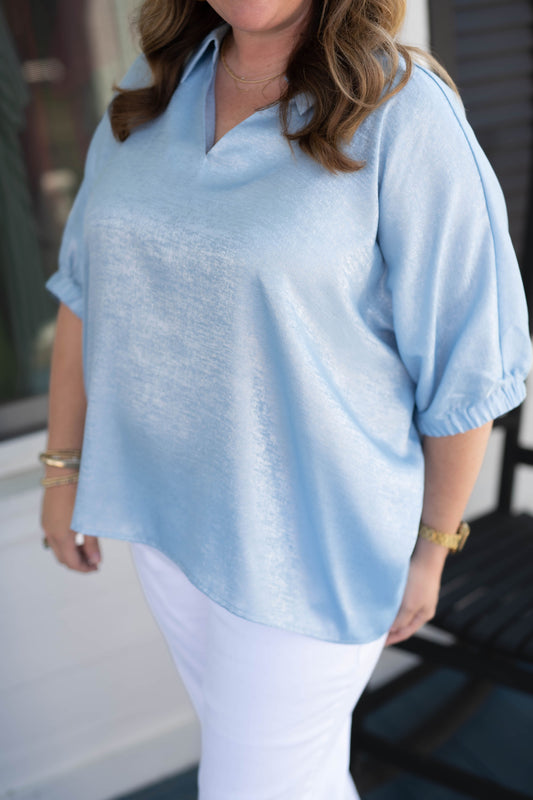 The Ice Blue Metallic Top-Curvy
