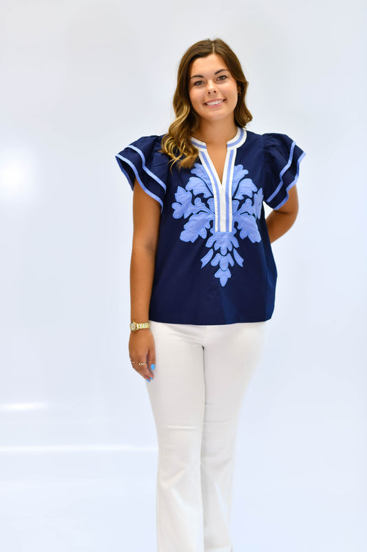 The Savannah Crest Top- Navy