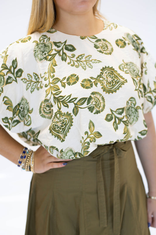 The Paisley Olive Bubble Top
